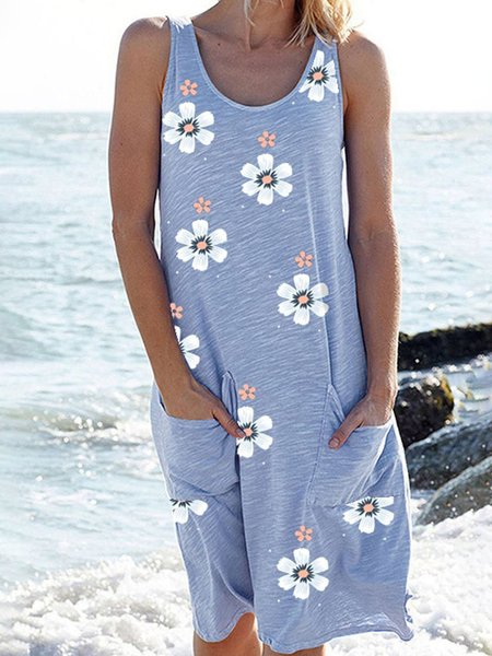 

Shift Cotton-Blend Sleeveless Casual Dresses, Lightblue, Linen dresses