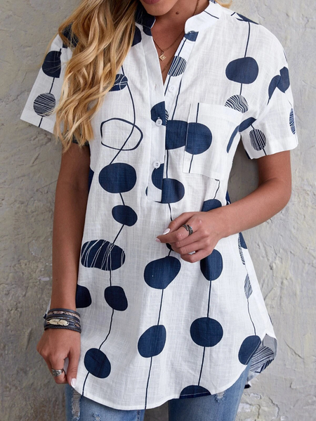 

Geometric Short Sleeve Shirts & Tops, Blue, T-Shirts