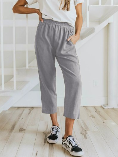 

Casual Shift Plain Pants, Gray, Pants