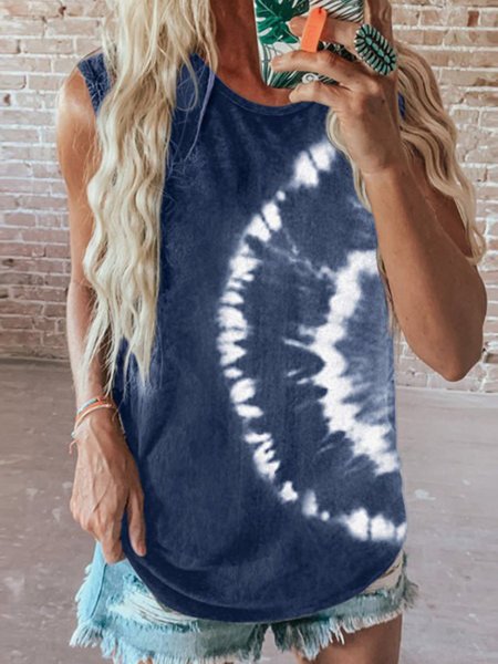 

Blue Ombre/Tie-Dye Printed Sleeveless Casual Shift Shirts & Tops, Tops