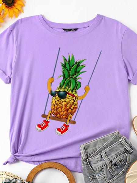 

Pineapple Swing Funny Player Women's Cotton Casual Shirts & Tops, Purple, T-shirts