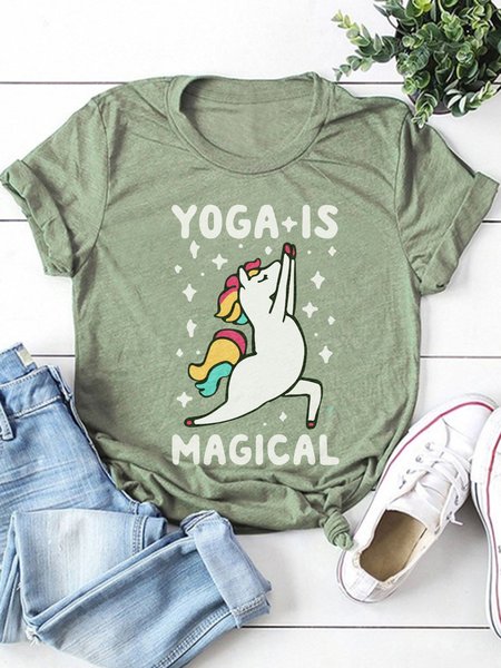 

Yoga Is Magical Casual Short Sleeve Crew Neck Shirts & Tops, Army green, T-shirts