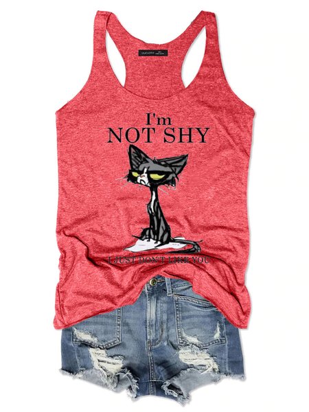 

I M Not Shy Cat Women Vests, Rose red, Tank Tops