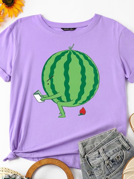 

Watermelon Women's Crew Neck Cotton Short Sleeve Shirts & Tops, Purple, T-shirts