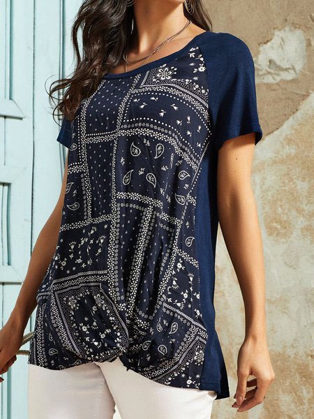 

Short Sleeve Casual Cotton-Blend Shirts & Tops, Navy blue, T-Shirts