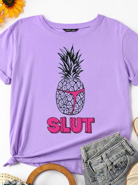 

Pineapple Slut Women's Shift Casual Short Sleeve Shirts & Tops, Purple, T-shirts