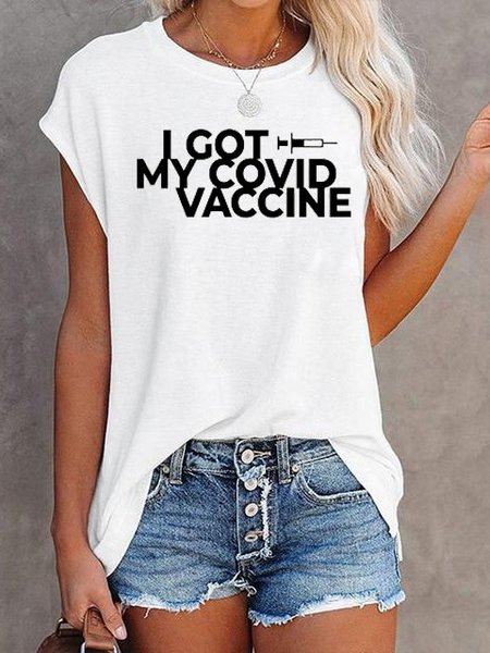 

Casual Crew Neck Cotton-Blend Shirts & Tops, White, T-shirts