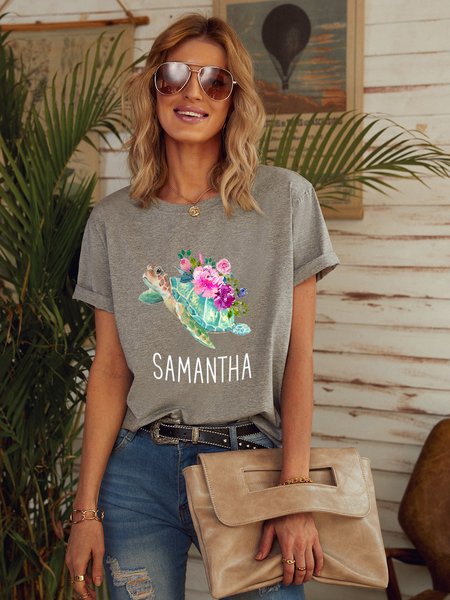 

Flower Sea TurtleCotton Shirts & Tops, Gray, T-shirts