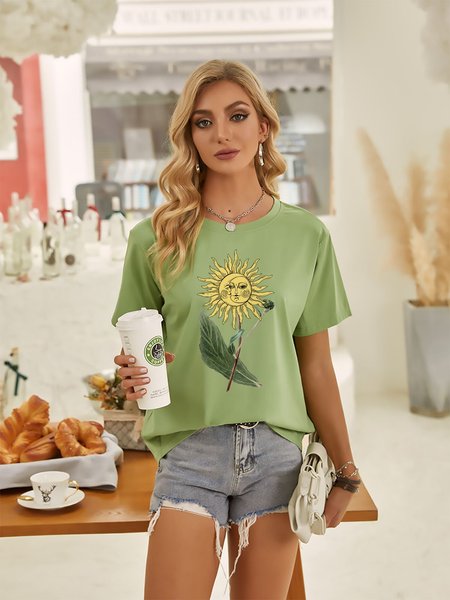 

Sunflower Graphic Short Sleeve Loose Tee, Olive green, T-shirts