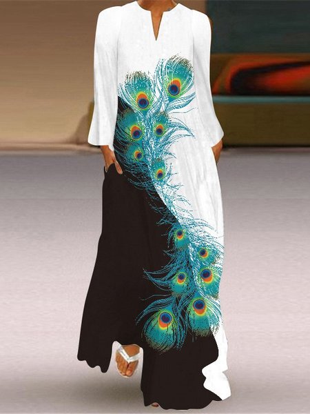 

Abito Maniche Lunghe Stampato Vacanza Scollo a V, Dresses