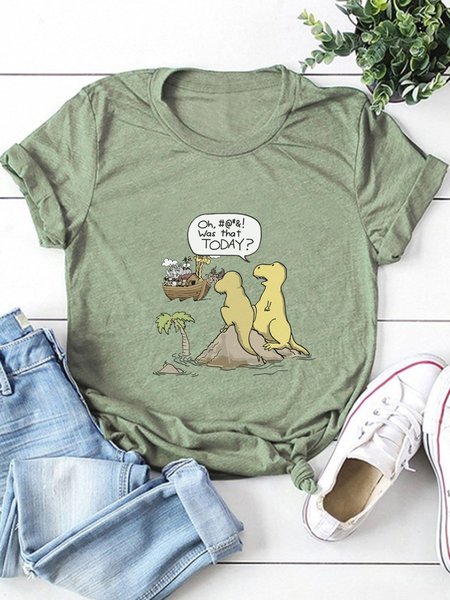 

Noah's Ark Was That Today Short Sleeve Cotton-Blend Casual Shirts & Tops, Army green, T-shirts