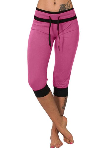 

Alta Vita Ritagliata i Pantaloni Colore Corrispondenza Casuale Pantaloni, Rosa rosso, Pants