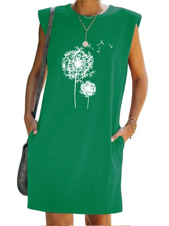 

Casual Crew Neck Sleeveless Dresses, Green, Mini Dresses