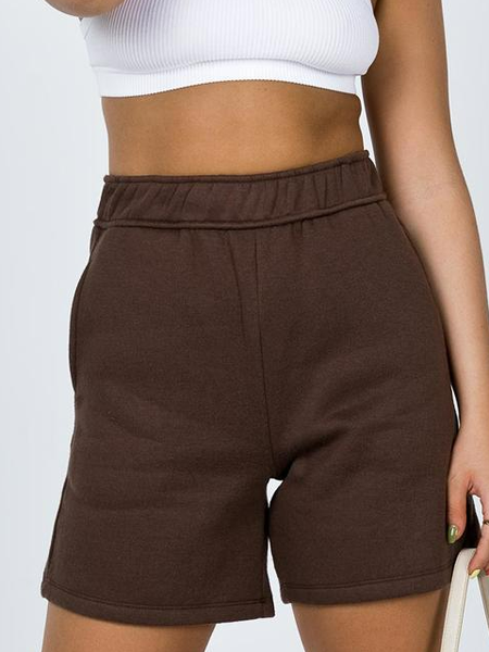 Casuale Pantaloni Misto Cotone, Marrone, Shorts