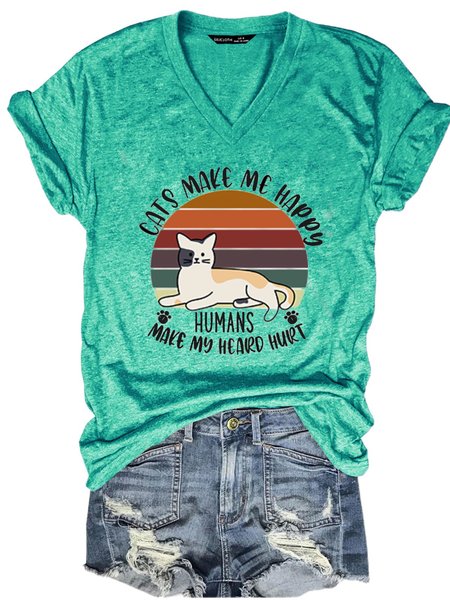 

Cats make me happy humans make my heard hurt T-Shirts & Tee, Mint, T-shirts