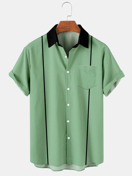 

Male Pocket Striped Shirt Collar Shirts, Green, Men's shirts