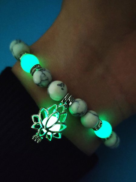 

Turquoise Bead Yoga Energy Glowing Lotus Bead Bracelet, White, Bracelets & Anklets