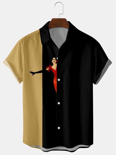 Striped Shirt Collar Shirts & Tops, Black, Men's Floral shirt
