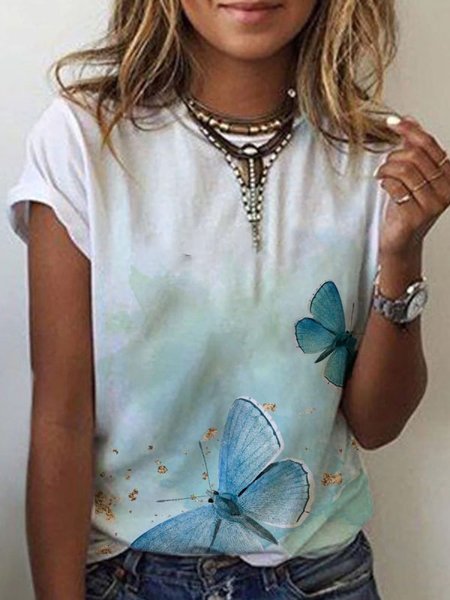 

Crew Neck Short Sleeve Printed Shirts & Tops, White, T-Shirts
