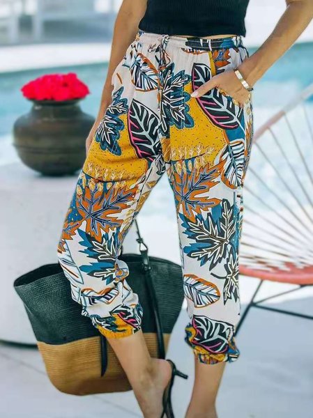 

Leisure vacation plant printing Pants, Yellow, Pants