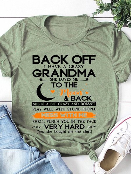 

Grandma Loves Me To The Moon And Back Casual Crew Neck T-shirt, Army green, T-shirts