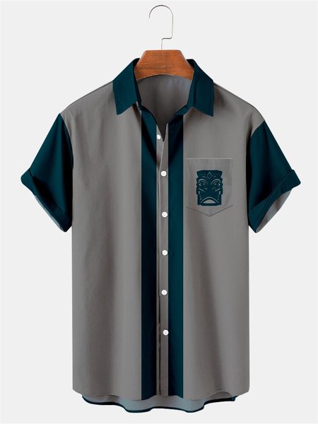 

Men's Vintage Colorblock Shirts, Navyblue, Men's shirts