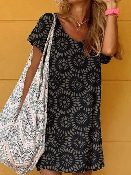 

Cotton-Blend Short Sleeve Knitting Dress, Black, Dresses