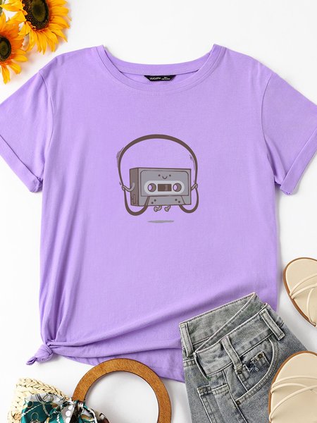 

Jumping Tape Short Sleeve Crew Neck Shirts & Tops, Purple, T-shirts