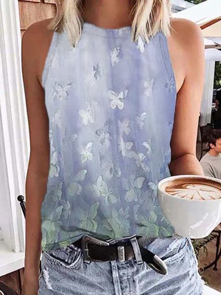 

Floreale senza maniche maglia Top, Blue, Blouses & Shirts