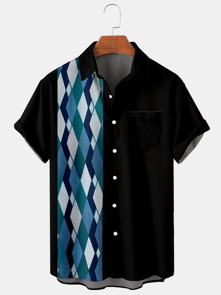 

Men's Pockets Shirt Collar Geometric Shirts, Black, Shirts ＆ Blouse