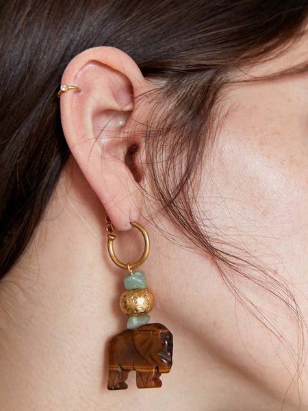 Wooden carved elephant earrings, As picture, Earrings
