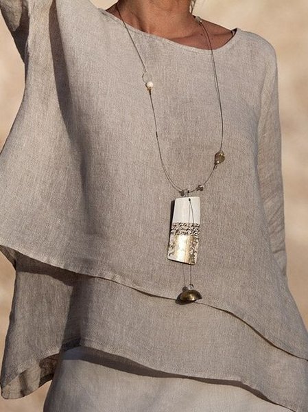 

Casual Crew Neck Long Sleeve Women Shirts & Tops, Apricot, Tunics