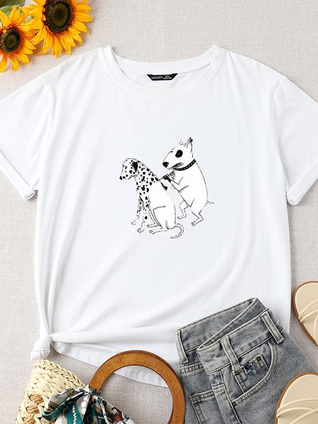 

Pittbul Tattooing Dalmatian Crew Neck Short Sleeve Casual Shirts & Tops, White, T-shirts