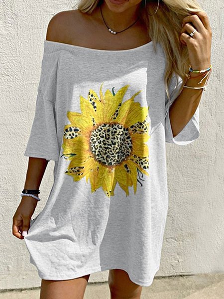 

Shift V Neck Short Sleeve Casual Knitting Dress, White, Casual Dresses