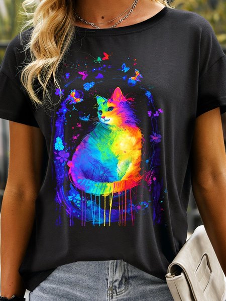 

Timeless Treasures Cat Casual T-Shirts & Tee, Black, T-shirts