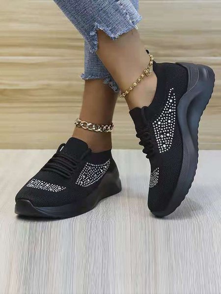 

Flyknit Fabric Rhinestone Sneakers, Black, Athletic & Casual Shoes