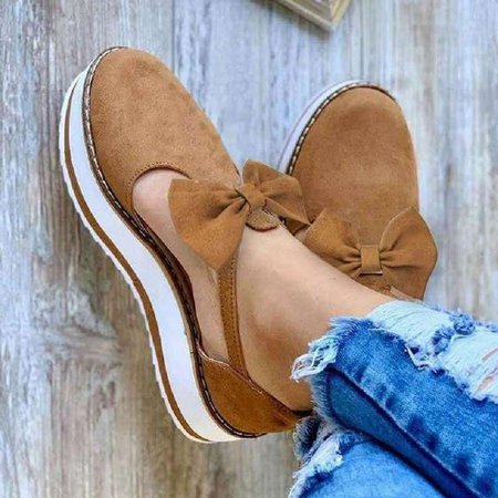 

Womens bowknot suede Flats, Brown, Creepers & Wedges