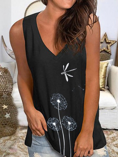 

Casual Printed Sleeveless Cotton Shirts & Tops, Black, Tops
