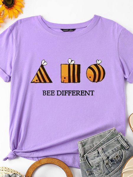 

Bee Different Graphic Women's Casual Crew Neck Short Sleeve Shirts & Tops, Purple, T-shirts