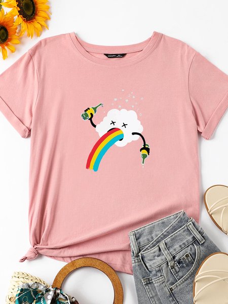 

How Rainbows Are Made Cotton-Blend Short Sleeve Crew Neck Shirts & Tops, Brick red, T-shirts