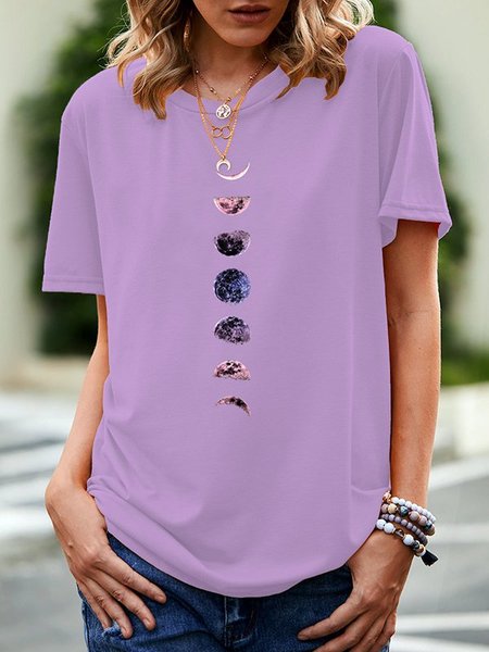 

Stampato Maniche Corte Casuale Girocollo Top, Viola, T-Shirts
