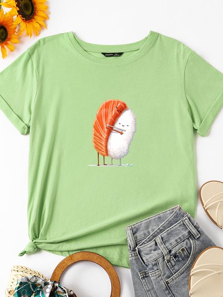 

Sushi Hug Short Sleeve Crew Neck Casual Shirts & Tops, Army green, T-shirts