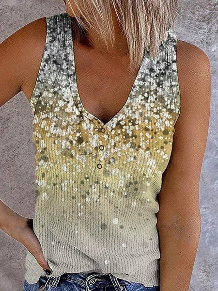 

Astratto Aderente Scollo a V Casuale Camicie & Top, Yellow, Tops