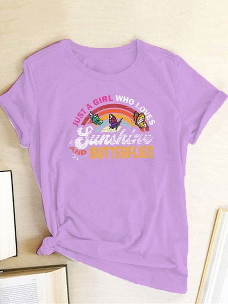 

Stampato Girocollo Casuale Maniche Corte Camicie & Top, Viola chiaro, T-Shirts