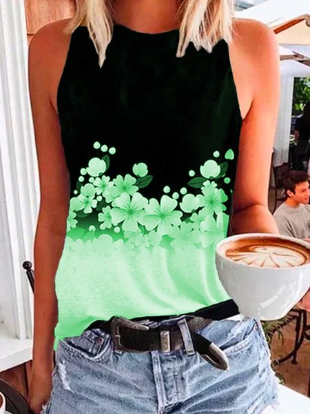 

senza maniche Casuale Girocollo Misto Cotone Top, Green, Blouses & Shirts