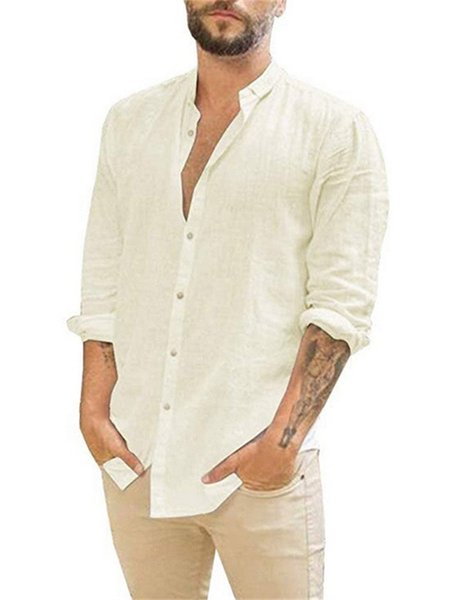 

Men's Cotton Simple Plain Shirts, Apricot, Shirts ＆ Blouse