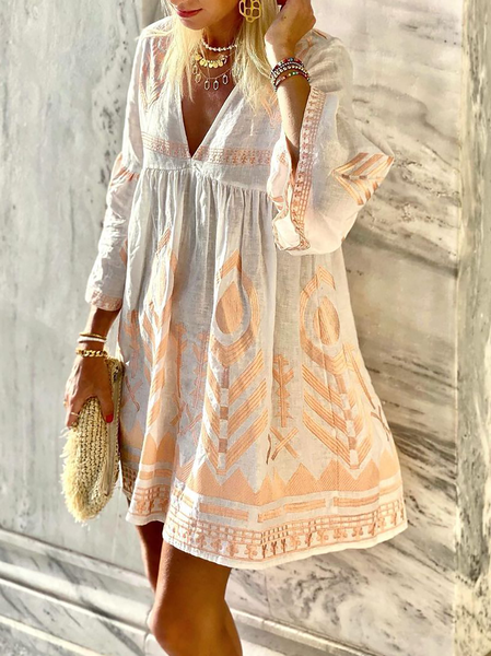 

Bohemian Vacanza Gonna Casuale, Bianco, Midi Dresses