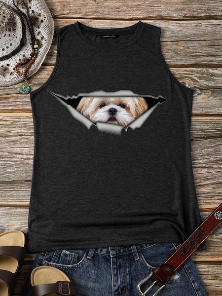 

Maltese In The Crack Of The Wall 3D Graphic Vest Top, Deep gray, Tank Tops