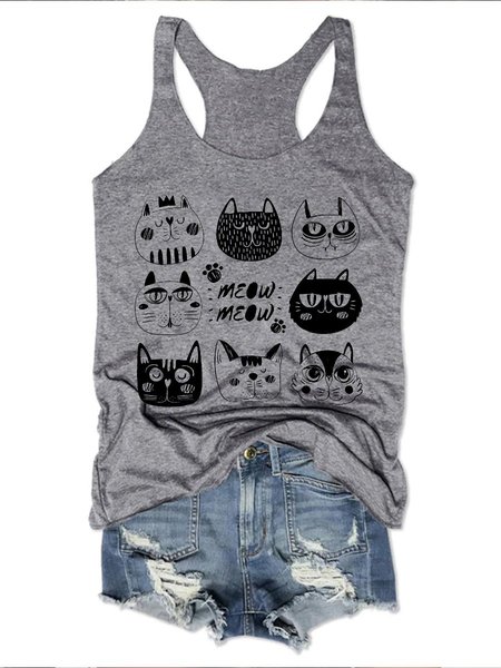 

Cat Cotton-Blend Tank, Gray, Tank Tops