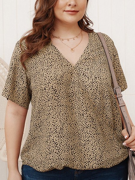 

V Neck Short Sleeve Casual Shirts & Tops, Brown, Shirts & Blouses